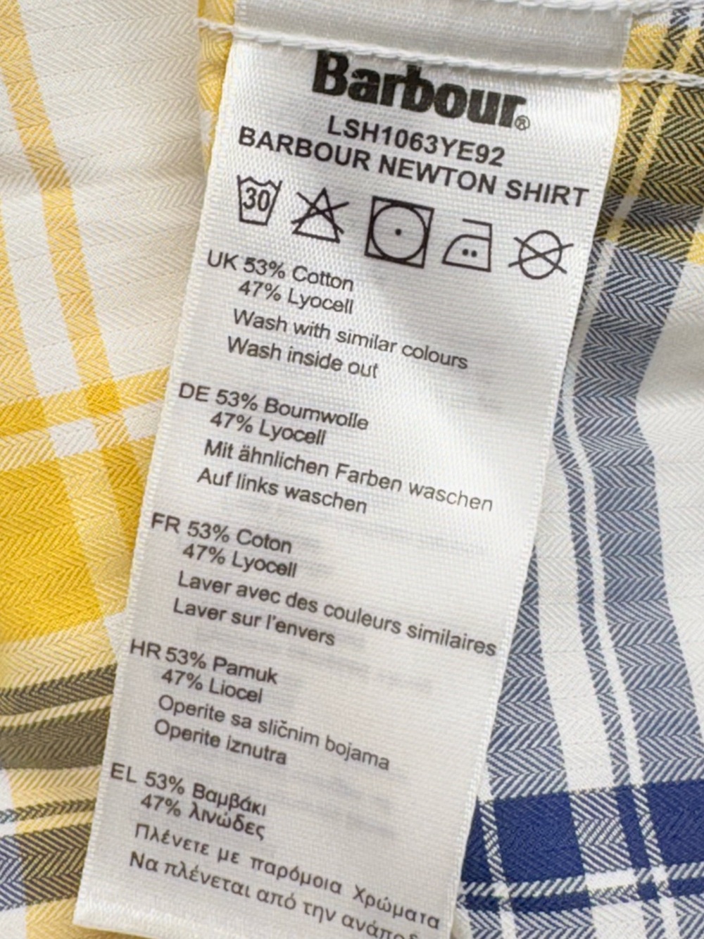 Barbour Newton Plaid Button Down Shirt Yellow Navy Preppy Coastal Size 4 - Picture 4 of 9
